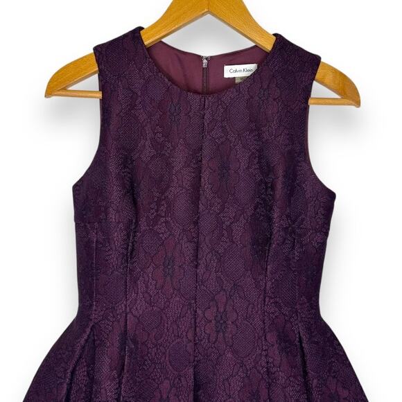 Calvin Klein Aubergine A-Line Lace Dress Size 4 Purple Sleeveless Cocktail Dress - Picture 3 of 9